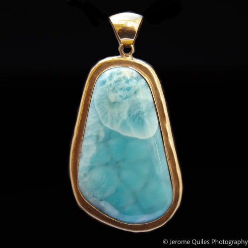 14K Gold Larimar Pendant