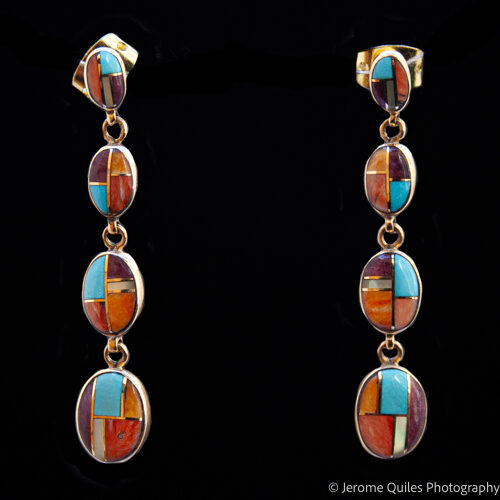 14K Gold Multicolour Zuni Inlay Earrings