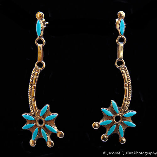 14K Gold Zuni Turquoise Earrings