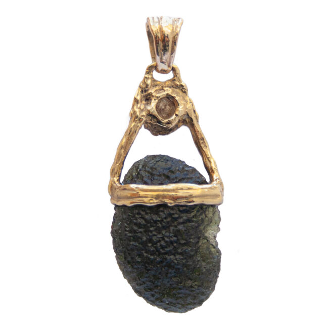 18K Gold Diamond Moldavite Pendant - Image 4