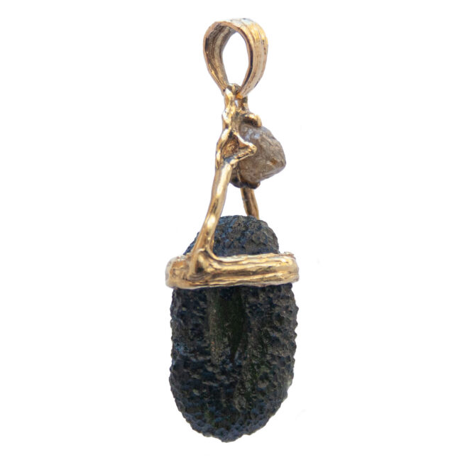 18K Gold Diamond Moldavite Pendant - Image 2