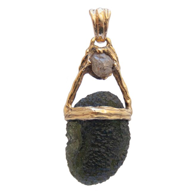 18K Gold Diamond Moldavite Pendant