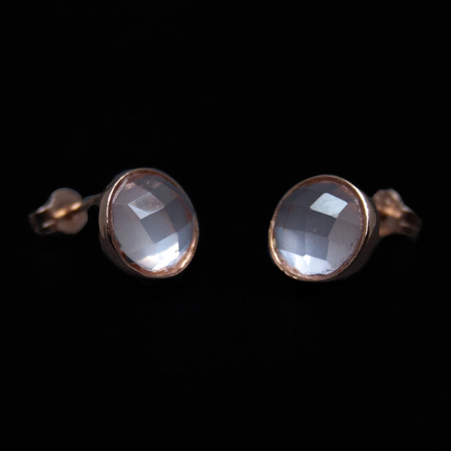 Gold Faceted Rose Quartz Stud Earrings