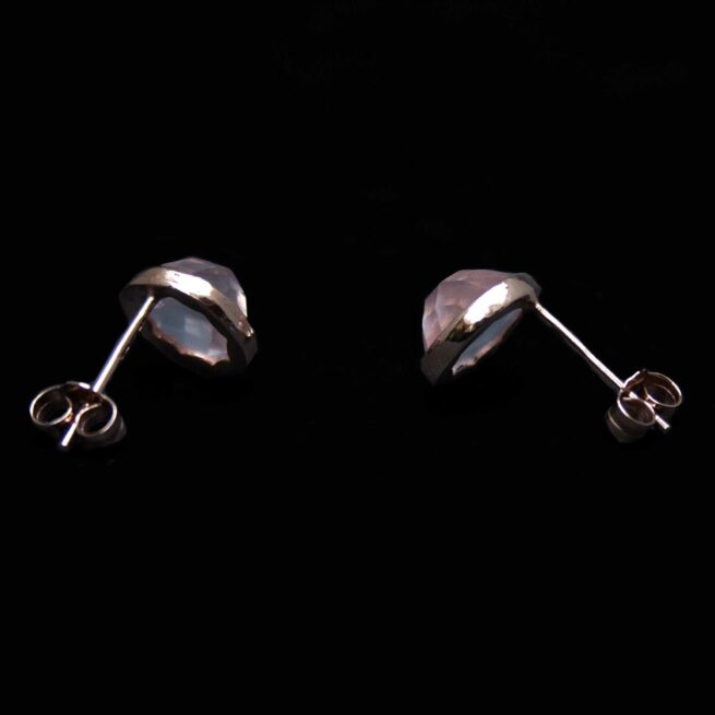 Gold Faceted Rose Quartz Stud Earrings - Image 3