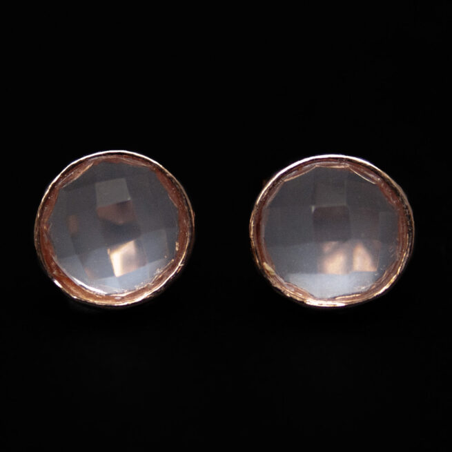 Gold Faceted Rose Quartz Stud Earrings - Image 2