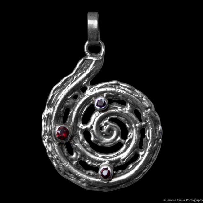 Red Garnet Silver Ammonite Necklace