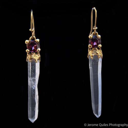 18K Gold Red Garnet Quartz Earrings