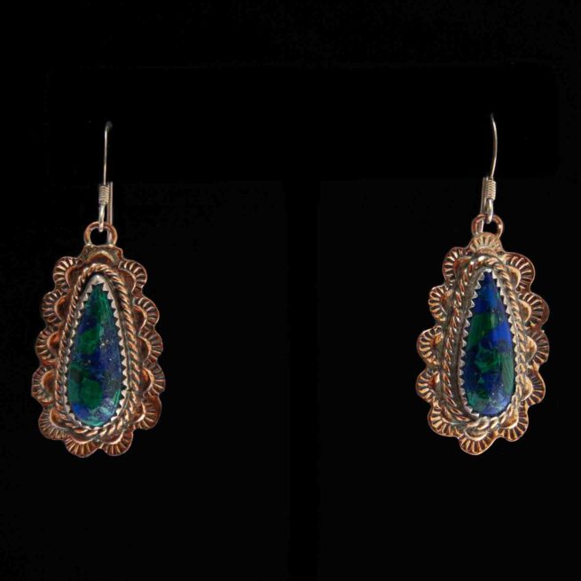 Boucles d'Oreilles Cuivre Azurite Malachite