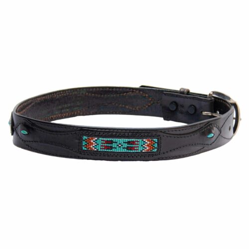 Ceinture Cuir Noir Perlage Amérindien