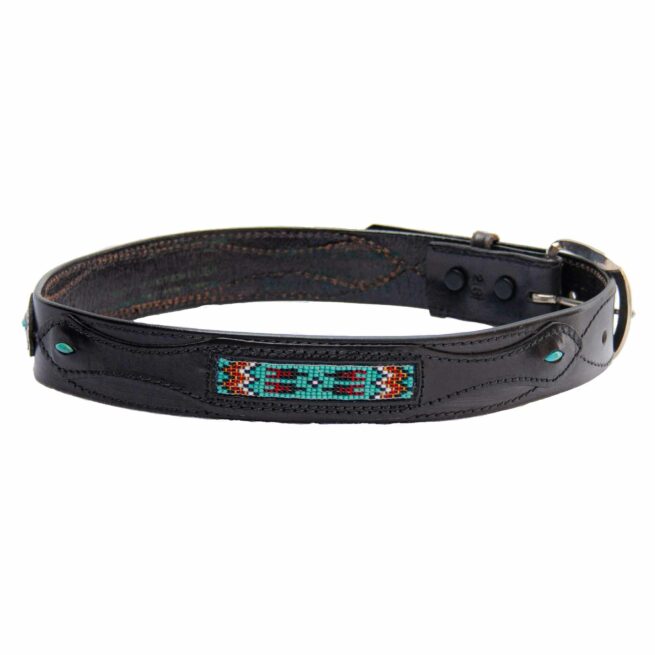 Ceinture Cuir Noir Perlage Amérindien