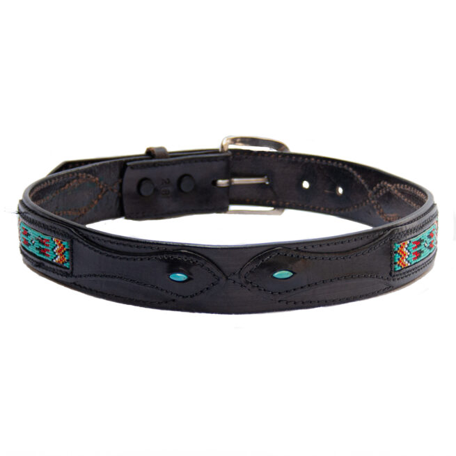 Ceinture Cuir Noir Perlage Amérindien – Image 3