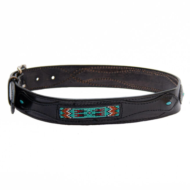 Ceinture Cuir Noir Perlage Amérindien – Image 4