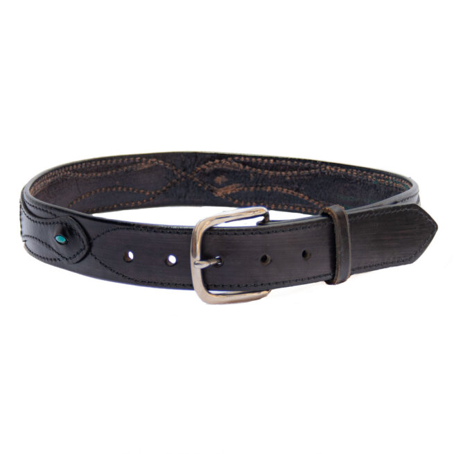 Ceinture Cuir Noir Perlage Amérindien