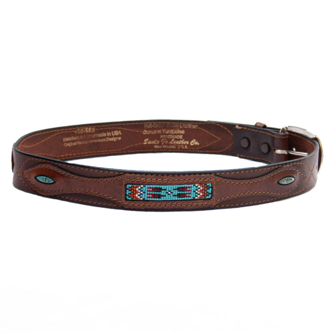 Ceinture Perlage Multicolore Cuir Marron