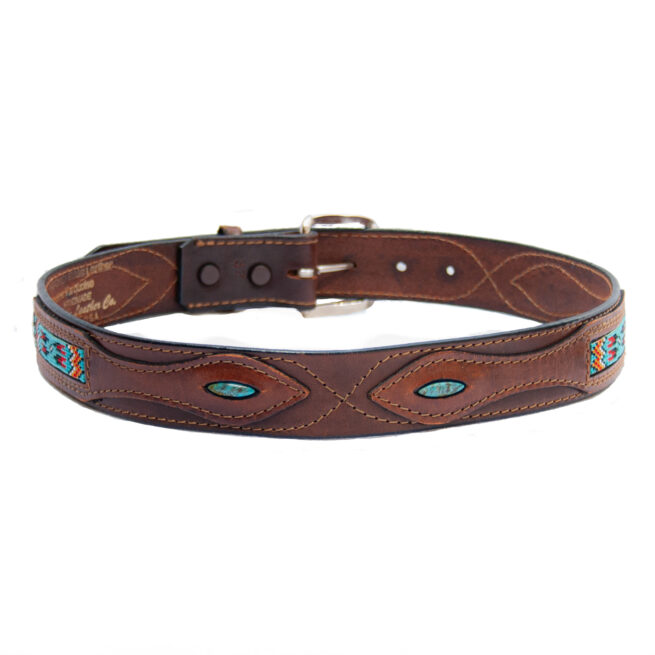 Ceinture Perlage Multicolore Cuir Marron – Image 3