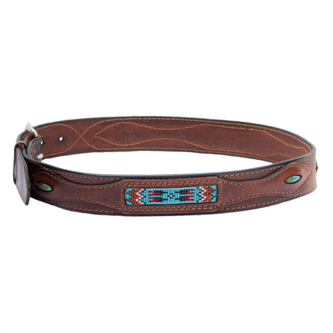 Ceinture Perlage Multicolore Cuir Marron – Image 4