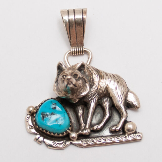 Silver Turquoise Wolf pendant
