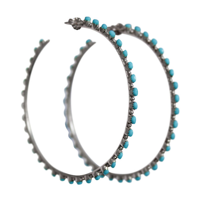 Grandes Boucles Créoles Turquoise Argent