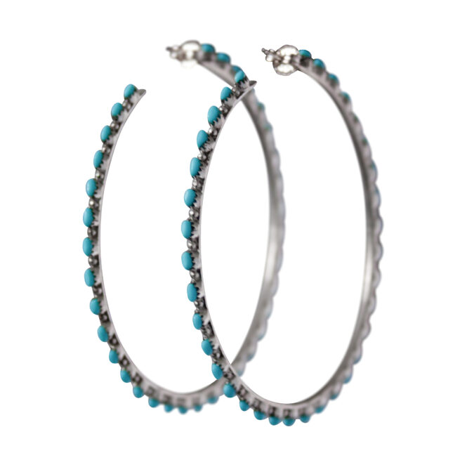 Grandes Boucles Créoles Turquoise Argent – Image 4