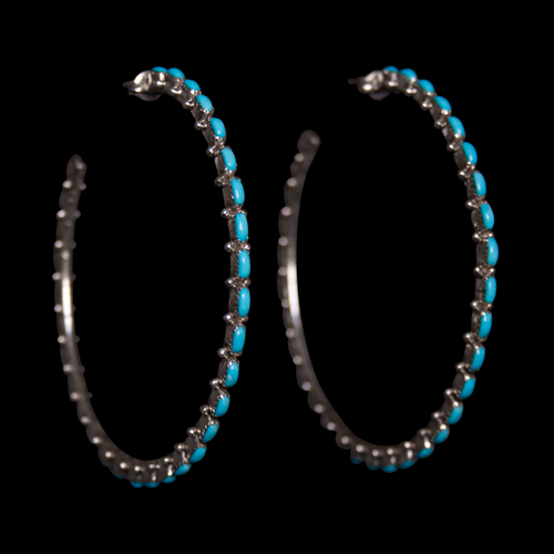 Large Silver Turquoise Hoops