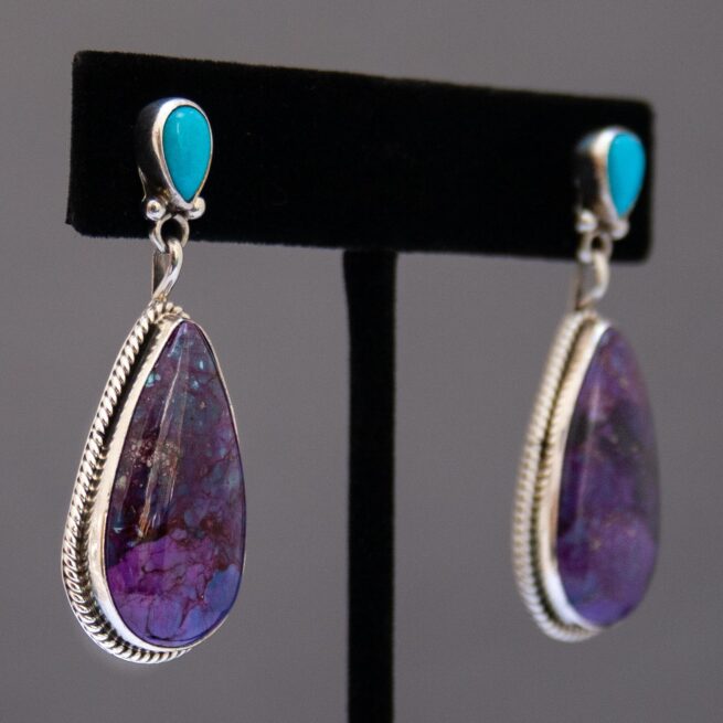 Native American Navajo Sugilite Turquoise Drop Earrings