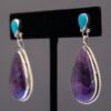 Native American Navajo Sugilite Turquoise Drop Earrings - Image 3
