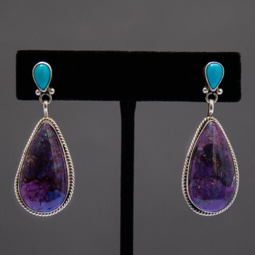 Native American Navajo Sugilite Turquoise Drop Earrings