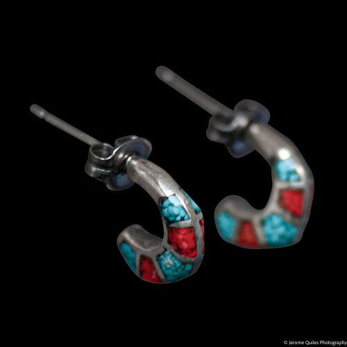 Mini Boucles Créoles Turquoise Corail