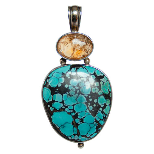 Turquoise Citrine Silver Pendant