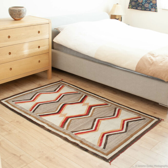 1890 Antique Navajo Carpet Grey White - Image 3