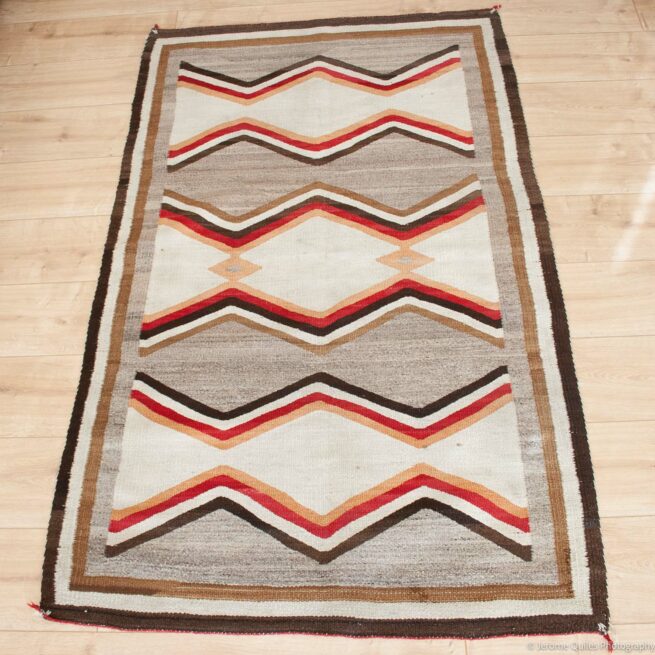 1890 Antique Navajo Carpet Grey White - Image 4
