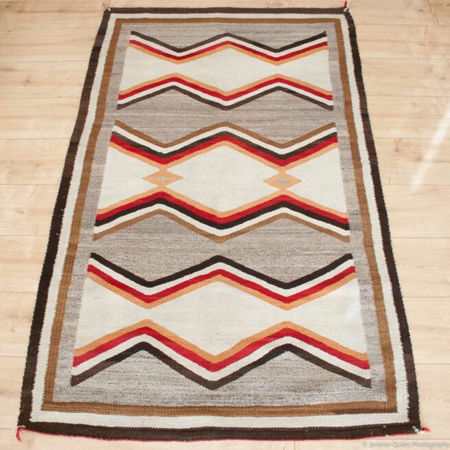 1890 Antique Navajo Carpet Grey White - Image 5