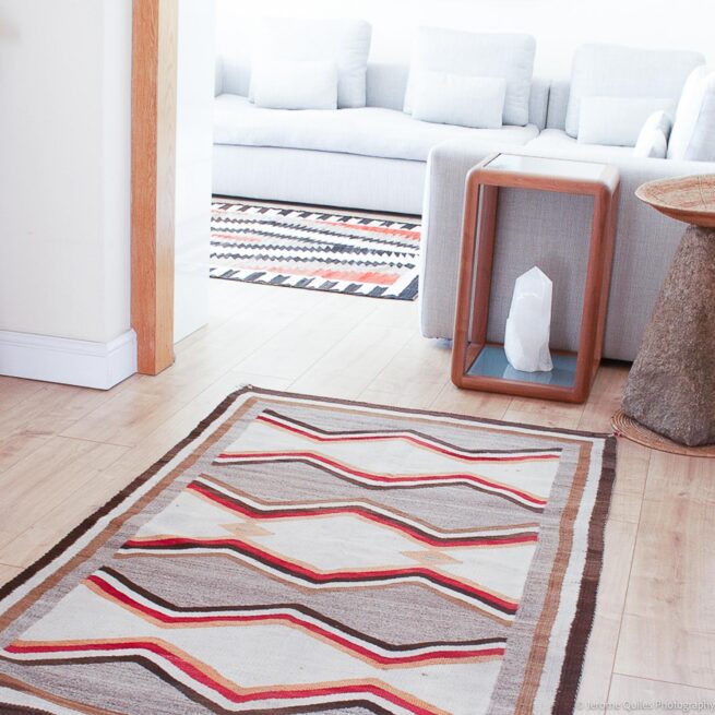 1890 Antique Navajo Carpet Grey White - Image 2