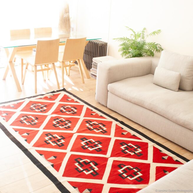 1920’s Large Red Black White Handwoven Rug