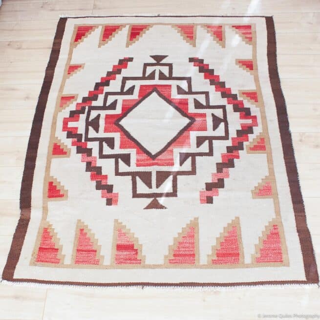 1920s White Orange Navajo Rug Churro Wool - Image 3