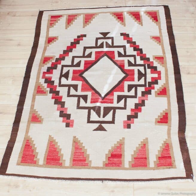 1920s White Orange Navajo Rug Churro Wool - Image 2