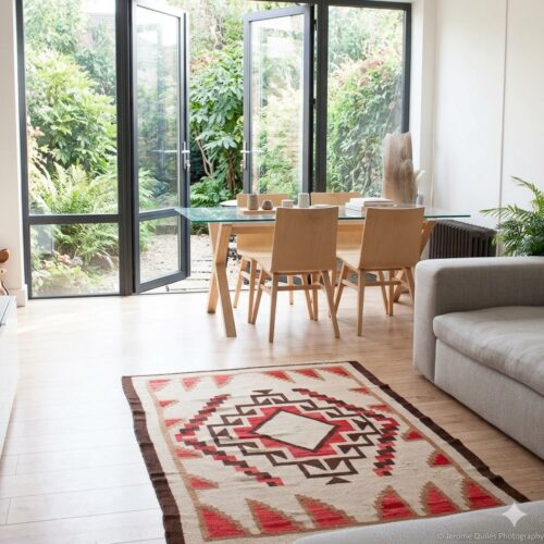 1920s White Orange Navajo Rug Churro Wool