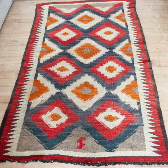 1930s Navajo Rug Red Orange White Grey - Image 3