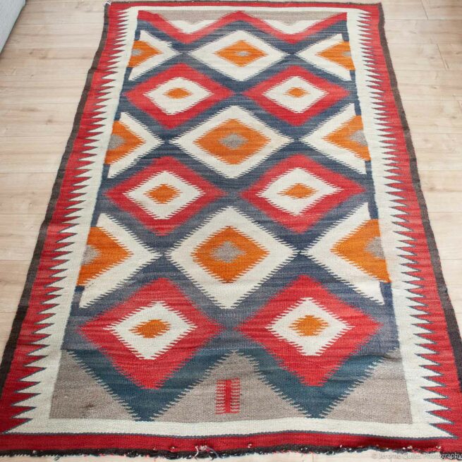 1930s Navajo Rug Red Orange White Grey - Image 2