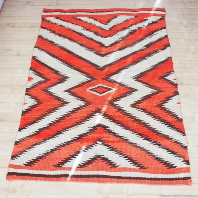1930s Orange White Navajo Rug - Image 3