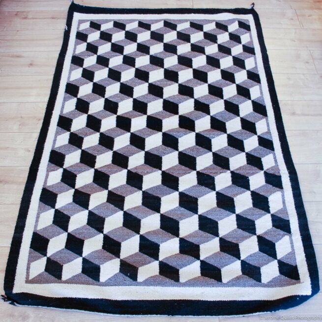 1940s Black White Optical Rug - Image 2