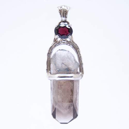 Smoky Quartz Red Garnet Pendant