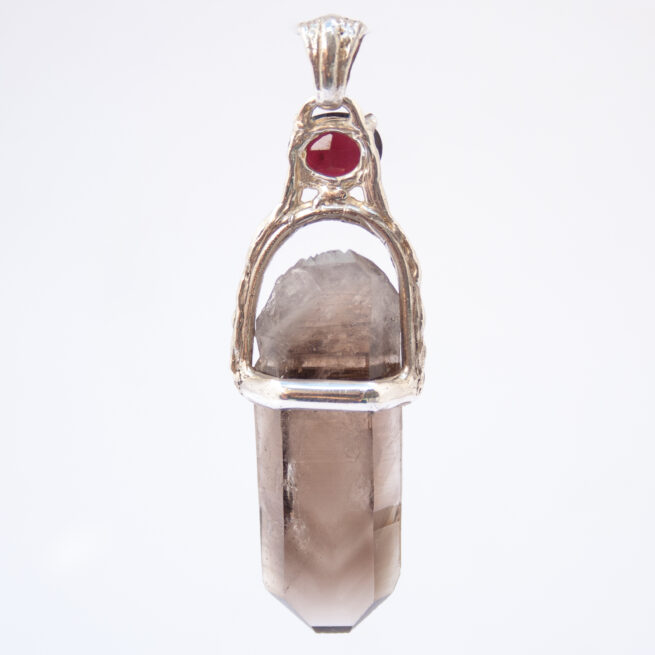 Smoky Quartz Red Garnet Pendant