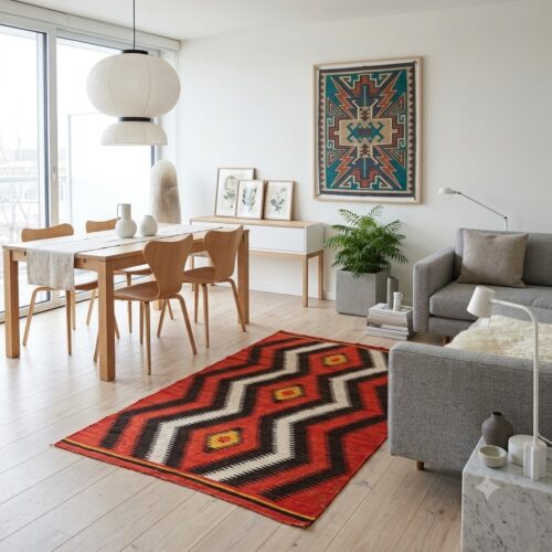 1890 Large Orange Navajo Rug Dazzler