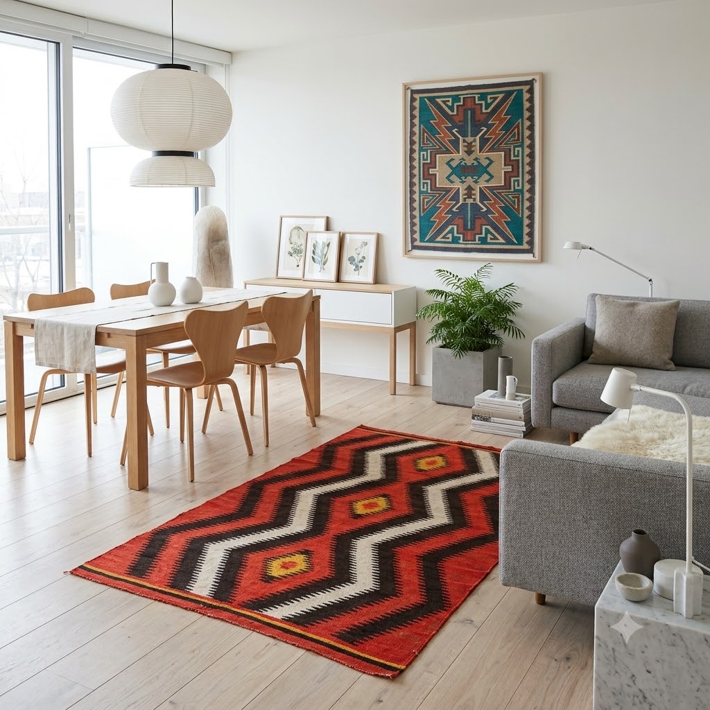 1890 Large Orange Navajo Rug Dazzler