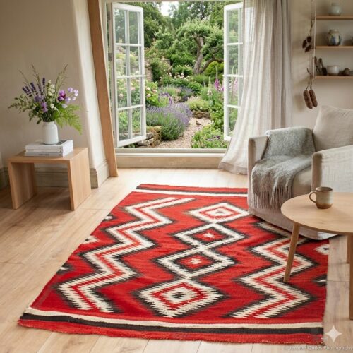1890s Antique Red Navajo Rug Merino Wool