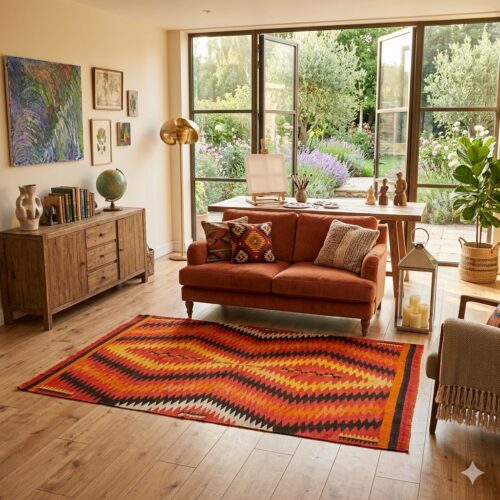 1900s Large Orange Area Navajo Rug