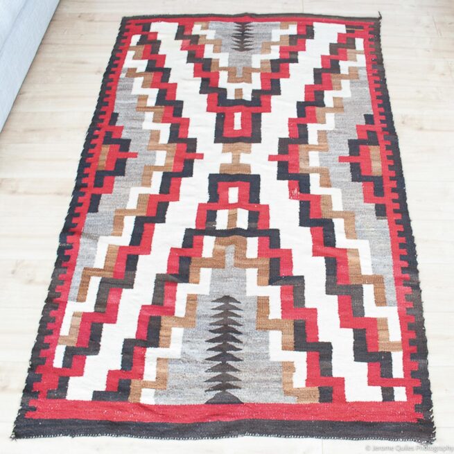 1930s Red Brown White Black Navajo Rug - Image 4