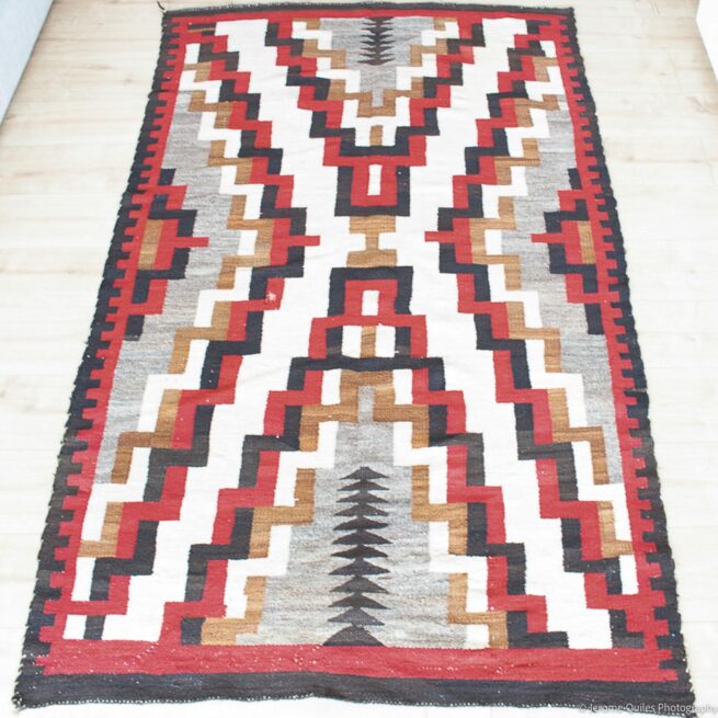 1930s Red Brown White Black Navajo Rug - Image 3