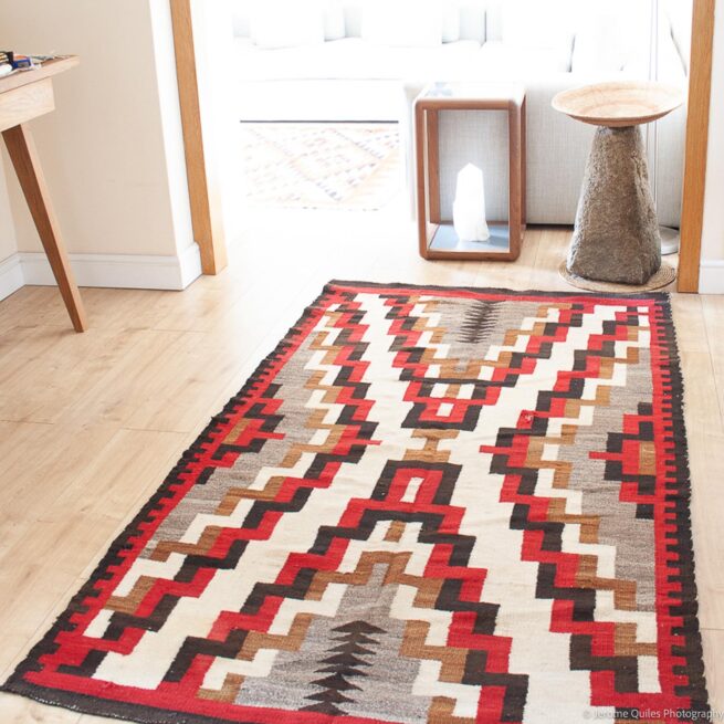1930s Red Brown White Black Navajo Rug - Image 2